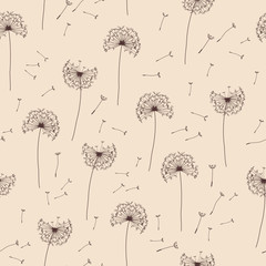 Naklejka premium Floral pattern of dandelions. Seamless simple background with flying dandelion