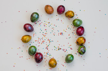 Easter background with colored eggs