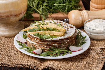 liver cake on a rustic wooden background