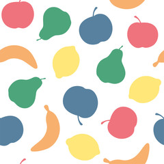 Vector cute hand drawing fruits seamless pattern. Background with flat fruit