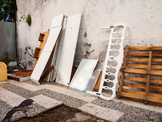 Bulky waste in yard is waiting to be transported away