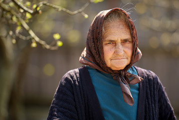 Closeup of an old farmer lady