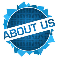 About Us Blue Binary Circular Badge Style 