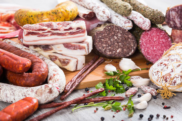 tasty meat and sausage products