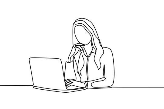 recommend clip art: Women working at office continuous one line drawing minimalist design