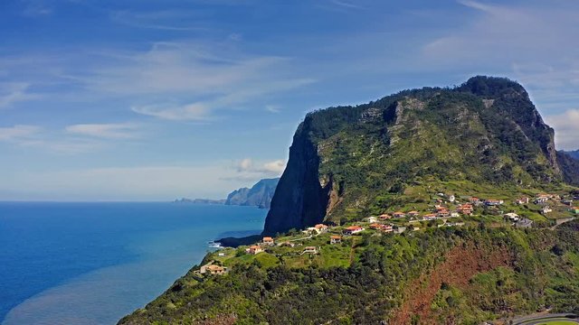 Beautiful mountain landscape of Madeira island, Portugal. Aerial view. 4K drone footage.