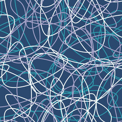 Vector abstract seamless scribble background. Fantasy modern tangled pattern. Digital tortuous design. Creative tangled composition.
