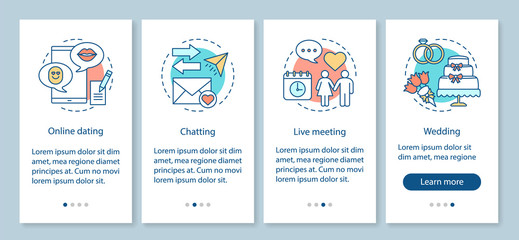 Naklejka premium Online dating onboarding mobile app page screen vector template