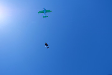 Parachutist is in the sky.