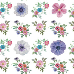 Seamless watercolor pattern. Hand painted leaves of different colors on a white background.