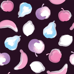 Vector cute hand drawing fruits seamless pattern. Background with watercolor fruit