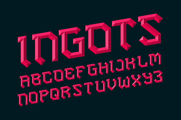 Ingots alphabet. Ruby faceted font. Isolated english alphabet.