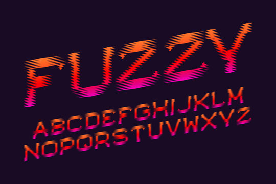 Fuzzy Alphabet. Pink Red Orange Gradient Font. Isolated English Alphabet.