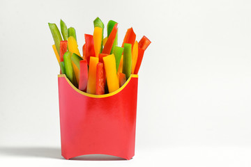 Paper lunch boxes with fresh bell peppers
