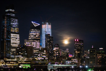 New York City night skyline Manhattan midtown buildings