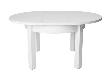 Elegant white table with clipping path. White table isolated on a white background. Kitchen dining table.