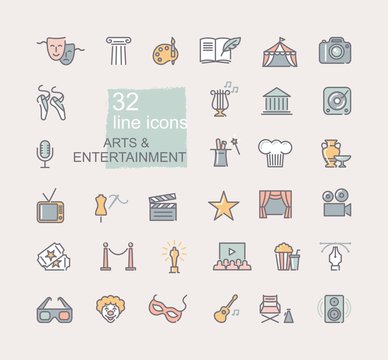 Arts and Entertainment icon set. Collection of vector icons