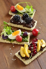 Healthy sandwiches with different fillings, vertical 