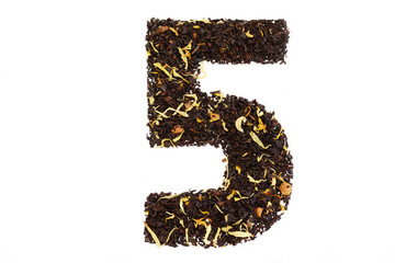 tea font numerology figure five fifth handmade isolated