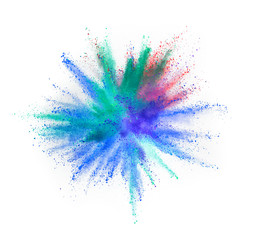 Fototapeta na wymiar Explosion of colored powder on white background