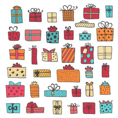 Hand drawn gift boxes set vector set