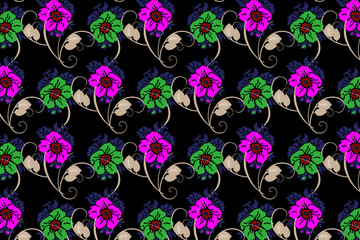 Pink And Green Flowers With Black Background