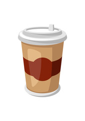Illustration of stylized paper cup with coffee.