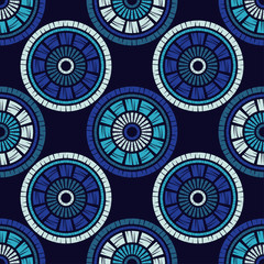 Polka dot seamless pattern. Mosaic of ethnic figures. Geometric background. Can be used for wallpaper, textile, invitation card, wrapping, web page background.
