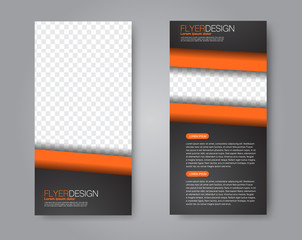 Skinny flyer or leaflet design. Set of two side brochure template or banner.  Vector illustration. Black and orange color.