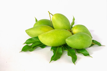Green mango in a white background.