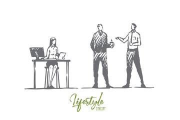 Business, office, people, teamwork, brainstorm concept. Hand drawn isolated vector.