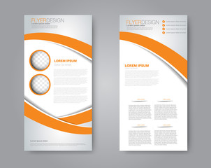 Flyer template. Vectical banner design. Modern abstract two side brochure background. Vector illustration. Orange color.