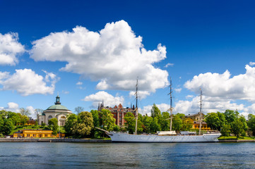 Skeppsholmen in Stockholm with the sailing ship 