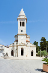 Fototapeta na wymiar Pakostane, Croatia - Beautiful old steeple architecture at Pakostane