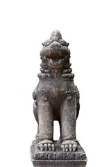 Statue of lion or singha style ancient asia on isolated background.