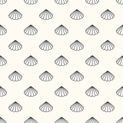 Seamless background with outlined shells. Pattern in minimal style, monochrome.