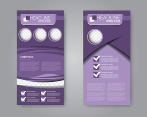 Flyer template. Vectical banner design. Modern abstract two side brochure background. Vector illustration.Purple color.