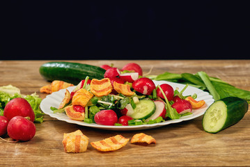 Spring salad with radish , onion and cucumber