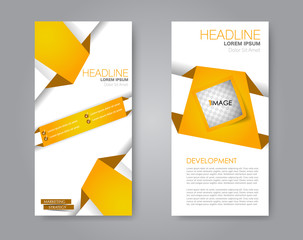 Flyer template. Vectical banner design. Modern abstract two side narrow brochure background. Vector illustration. Yellow color.