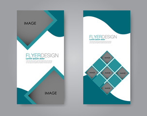 Flyer template. Vectical banner design. Modern abstract two side narrow brochure background. Vector illustration. Blue color.
