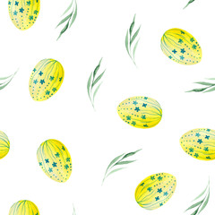 Watercolor pattern of easter eggs and twigs