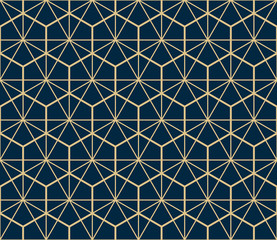 The geometric pattern with lines. Seamless vector background. Gold and dark blue texture. Graphic modern pattern. Simple lattice graphic design