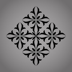 Damask graphic ornament. Floral design element. Black vector pattern