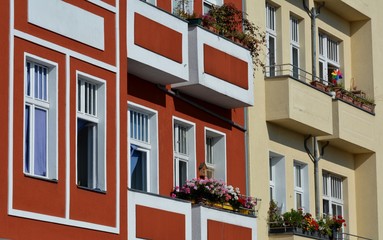 Fototapeta na wymiar Colored House Facades from Berlin Spandau on September 27, 2016, Germany