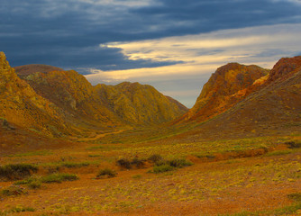 desert canyon under a stormy sky