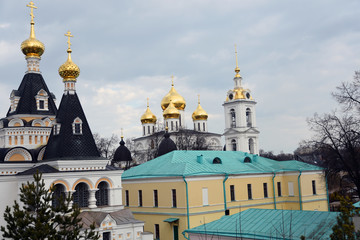 Dormition church. Kremlin in Dmitrov, old historical town in Moscow region, Russia. Color winter photo. Popular landmark.