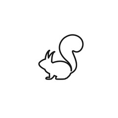black line squirrel icon isolated on white. Vector flat animal silhouette.