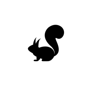 black cartoon squirrel icon isolated on white. Vector flat animal silhouette.