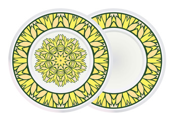 Set of two Design With Floral Mandala Ornament and round frame. Vector Illustration. Oriental Pattern. Indian, Moroccan, Mystic, Ottoman Motifs. Anti-Stress Therapy Pattern