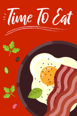 Soup on bright background in flat design style. Doodle elements. Flat food